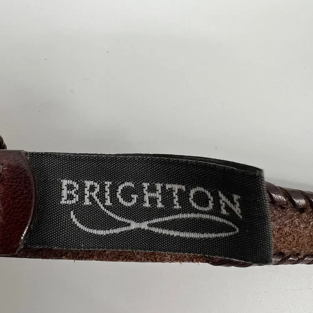 Vtg Y2k Brighton Whip Stitch Belt Women M 32 Dark Brown Leather Silver Buckle
